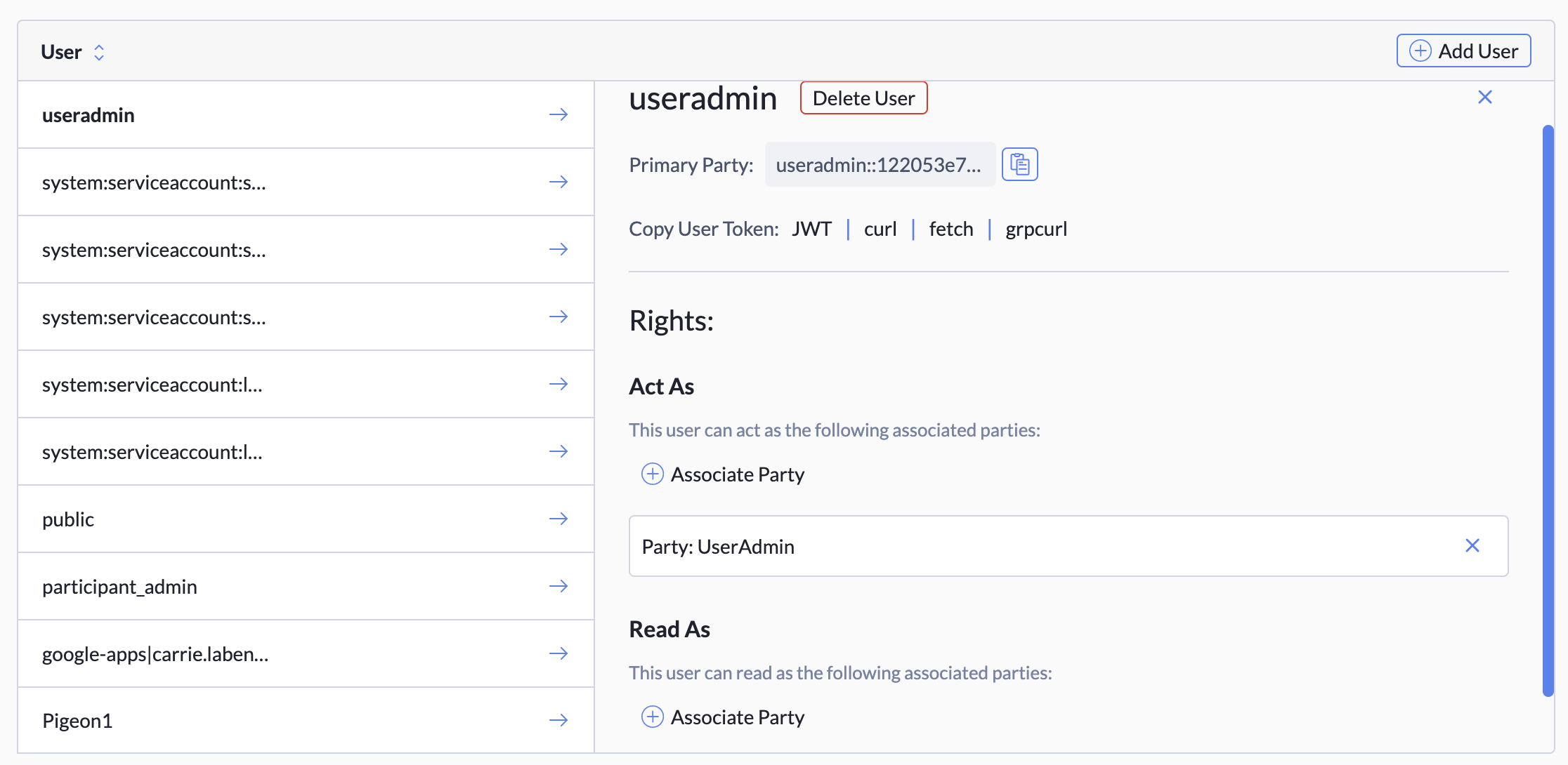 The Users zone of the Identities Tab, with expanded user details.